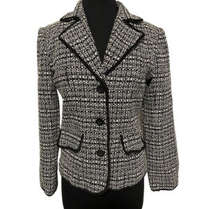 Dalia Womens Blazer Size 6 Office Tweed Black White Old Money Corporate Business